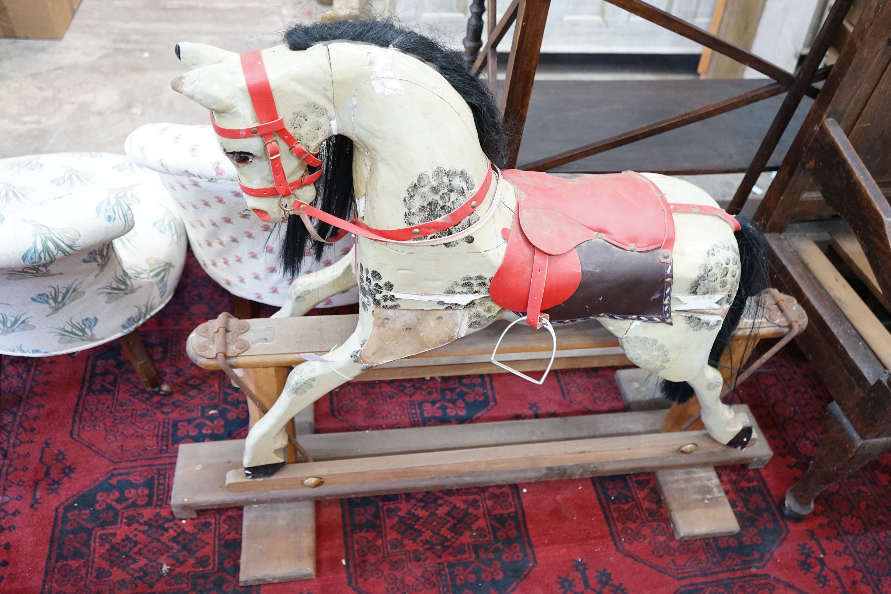 An Ayres type dappled rocking horse on pine safety frame, length 135cm - Image 6 of 6