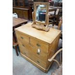 A Victorian stripped pine chest, width 82cm, depth 48cm, height 85cm and a toilet mirror