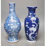 Two Chinese blue and white prunus vases,tallest 28cms high.