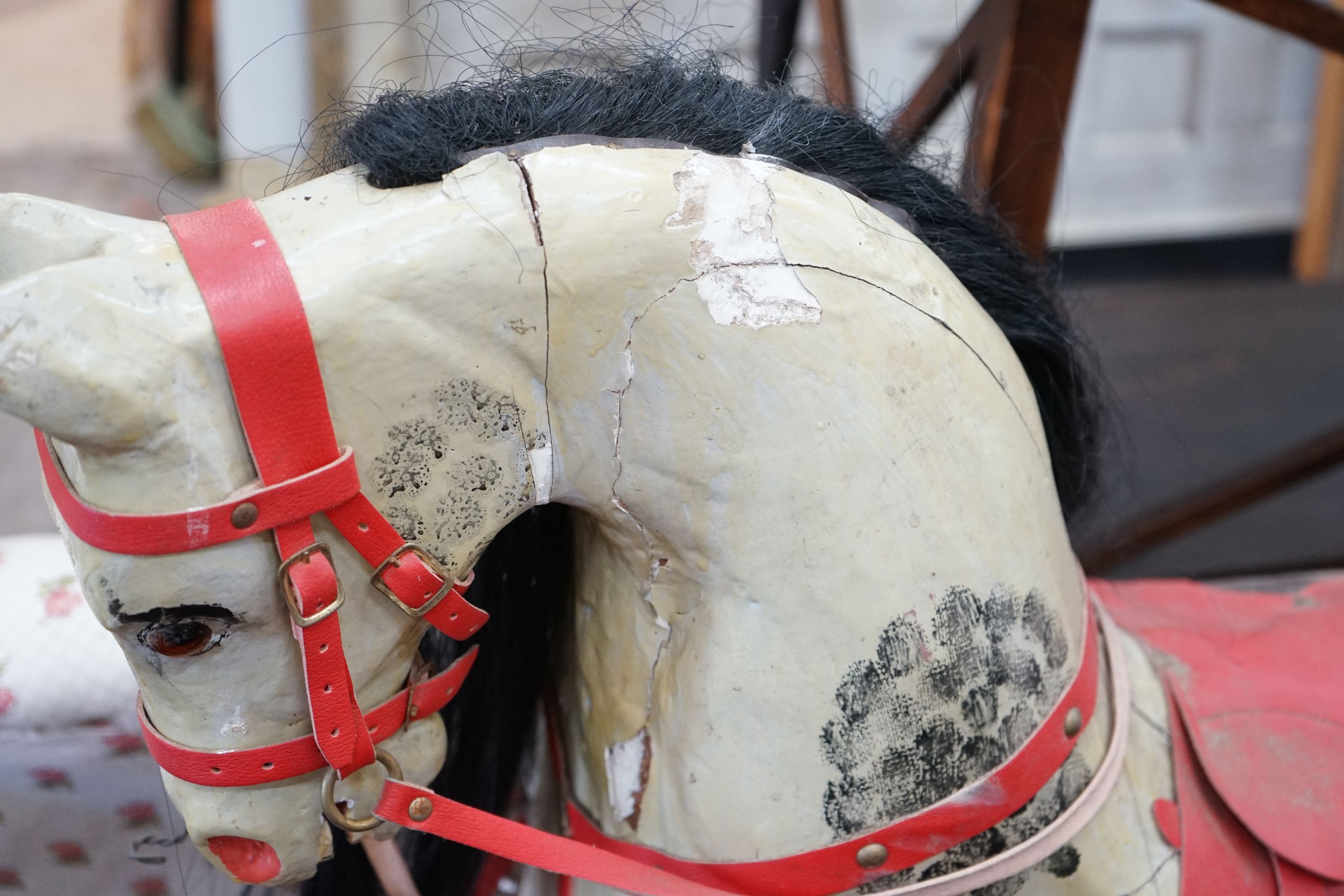 An Ayres type dappled rocking horse on pine safety frame, length 135cm - Image 3 of 6