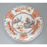 An 18th century Chinese clobbered plate,23 cms diameter.