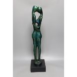 Jacob Azuelos (British Israeli, 1935-2018) contemporary sculpture, The Kiss. Patinated bronze, 59cm