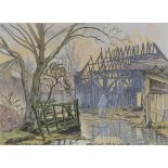 Edgar Holloway (1915-2008), watercolour, 'After the fire, North End Farm, Ditchling', signed and