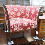 An Edwardian mahogany square frame upholstered armchair, width 70cm, depth 50cm, height 66cm