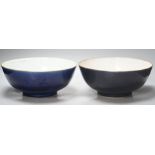 A pair of 18th century Chinese export blue ground punch bowls,26 cms diameter,