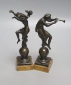 After the Antique. A pair of Grand Tour bronze classical figures, unsigned, on marble plinths,