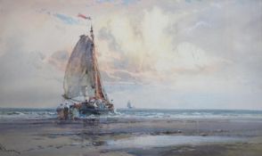 William Knox (1862-1925), watercolour and gouache, Dutch fishing boats, signed, 29 x 48cm