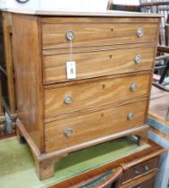 A George III mahogany hinged top commode with dummy drawer front and brass handles, width 66cm,
