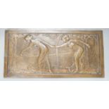 A signed M Jampolsky, Art Nouveau rectangular figural bronze plaque,36.5 cms wide x 8 cms high.