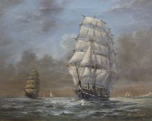 Max Parsons A.R.C.A. (1915-1998), oil on canvas, Sailing ships at sea, signed, 41 x 50cm, unframed