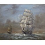 Max Parsons A.R.C.A. (1915-1998), oil on canvas, Sailing ships at sea, signed, 41 x 50cm, unframed