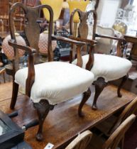A pair of Queen Anne revival walnut child's elbow chairs, width 50cm, depth 42cm, height 79cm