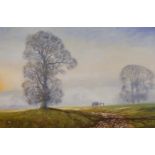Donald Ayres (1936-), oil on canvas, ‘Morning mist near Alfriston’, signed, 50 x 75cm