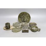 Nine carved Chinese soapstone items