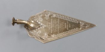 A late Victorian engraved silver presentation trowel, Sheffield, 1897, with later engraved