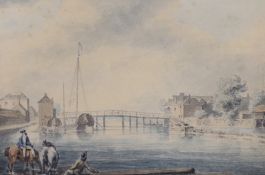 19th century English School, watercolour, Eaton Bridge, Windsor, 14 x 21cm, unframed