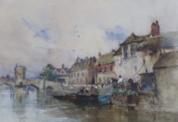 Frederick Stuart Richardson (1855-1934), watercolour, Riverside with anglers, signed and dated 1884,