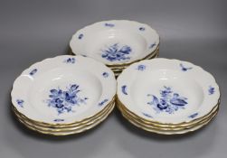 A set of twelve floral blue and white Meissen porcelain plates, early 20th century,24cms diameter.