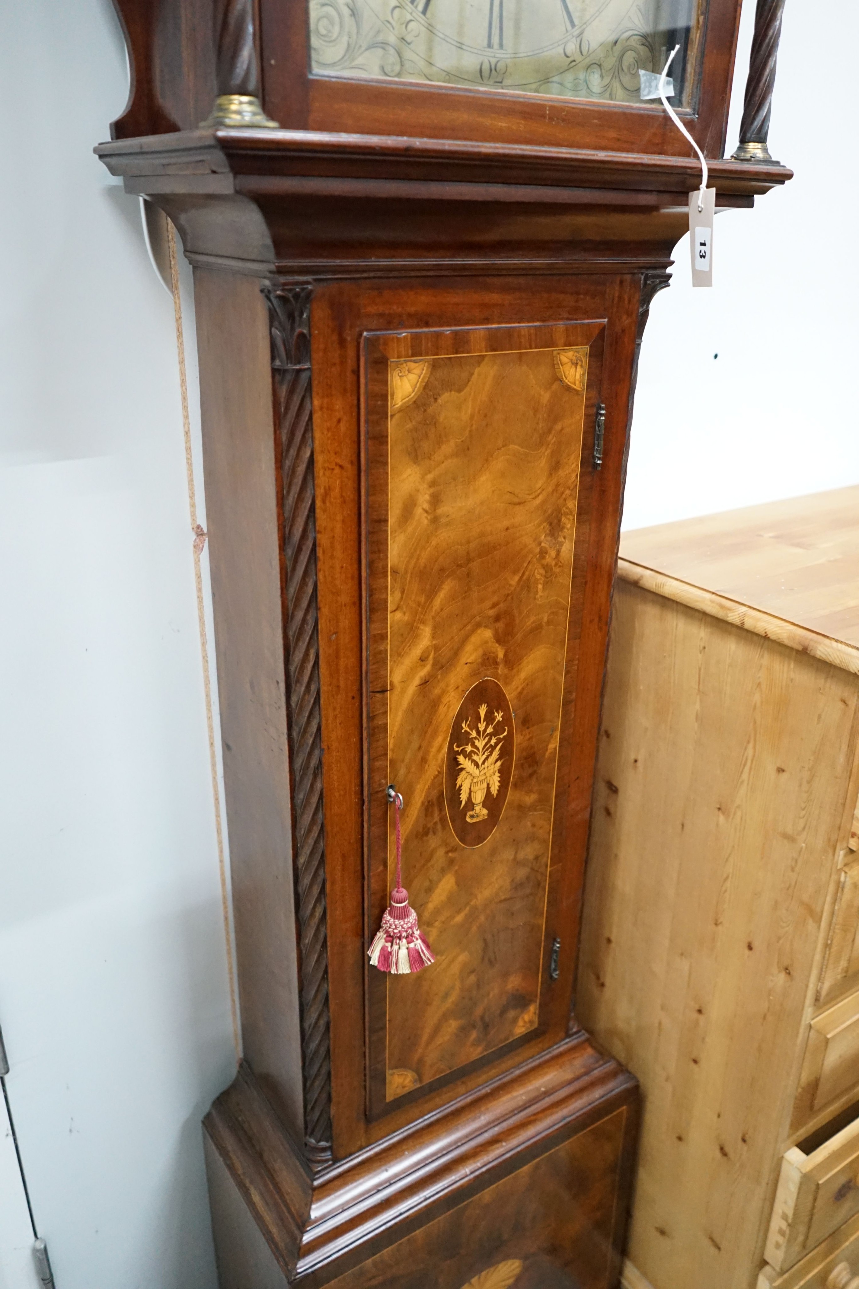 A George III inlaid mahogany 8 day longcase clock, marked Mitchell & Son, Gorbals, with key, - Image 3 of 5