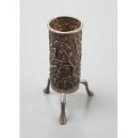 A Chinese silver sleeve vase, by Wang Hing 7 cms high.