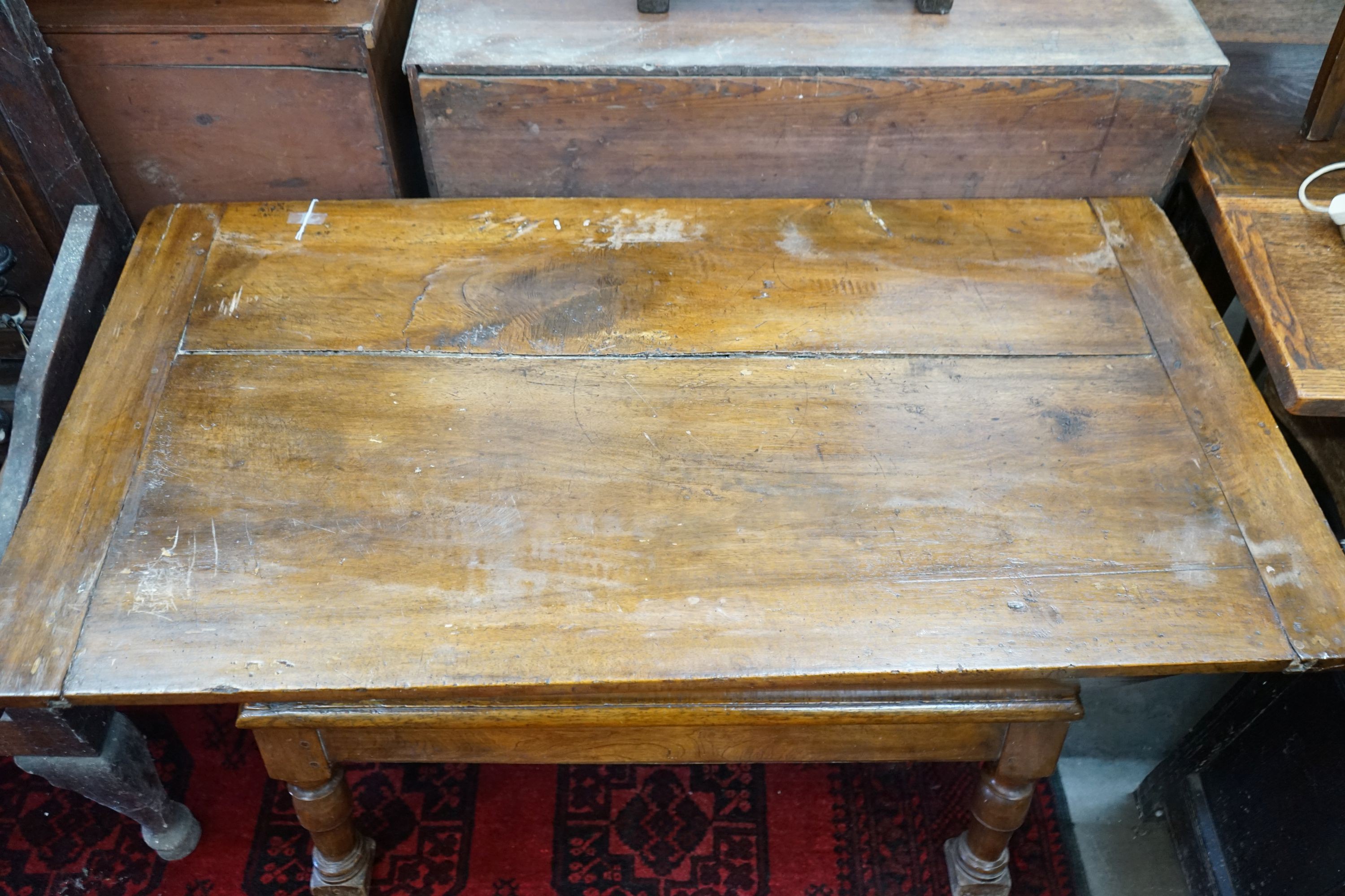 A 19th century rectangular walnut dough bin with zinc lined interior, width 121cm, depth 63cm, - Image 2 of 3