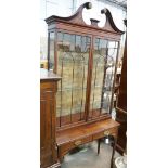 An Edwardian Sheraton revival inlaid mahogany display cabinet, width 86cm, depth 40cm, height 210cm