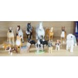 A large quantity of mixed Doulton, Beswick, dogs and horses,largest, Beswick shire horse 23cms