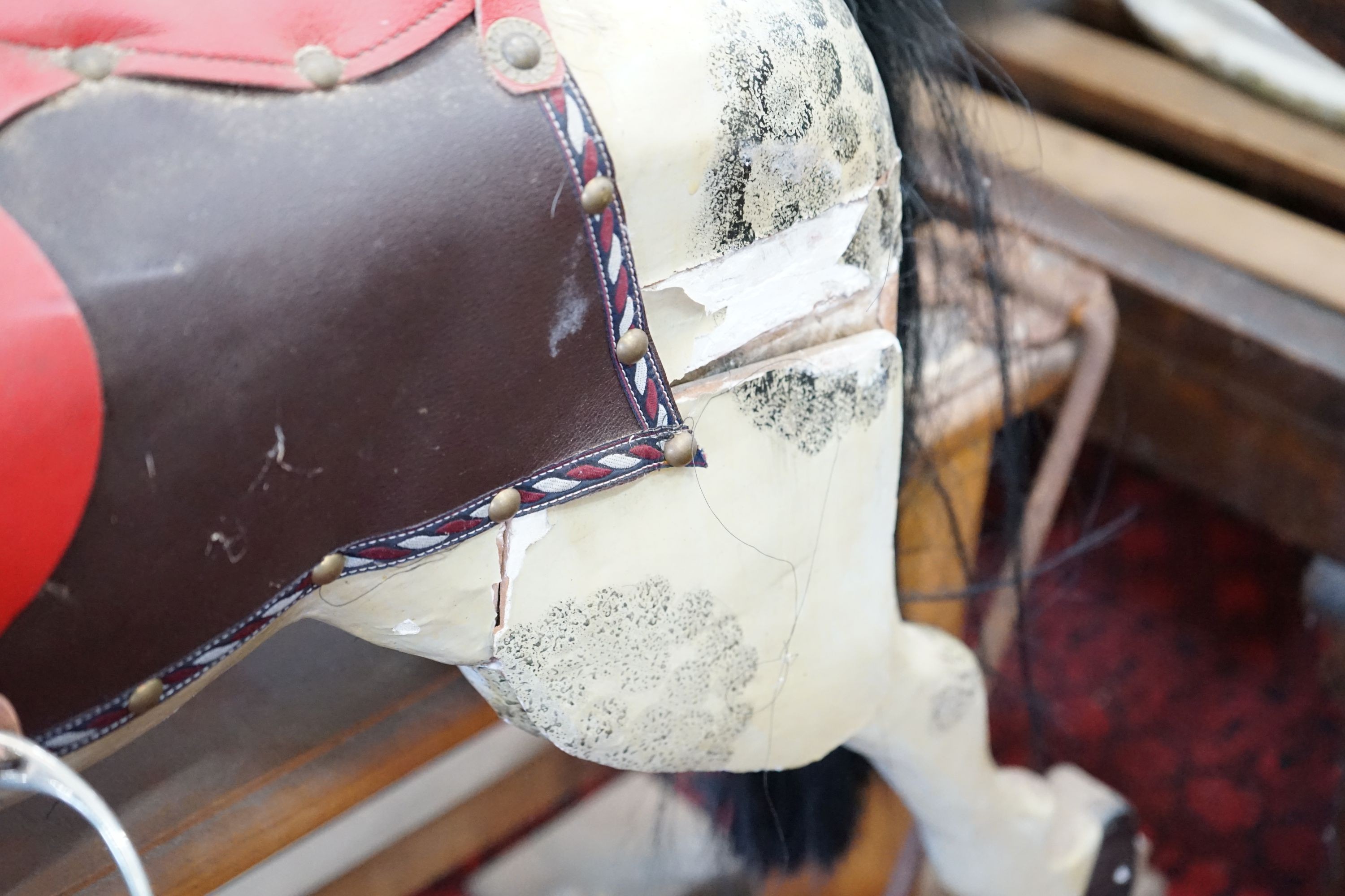 An Ayres type dappled rocking horse on pine safety frame, length 135cm - Image 4 of 6