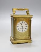 A French brass carriage timepiece, Mappin & Webb,11.5 cms high.