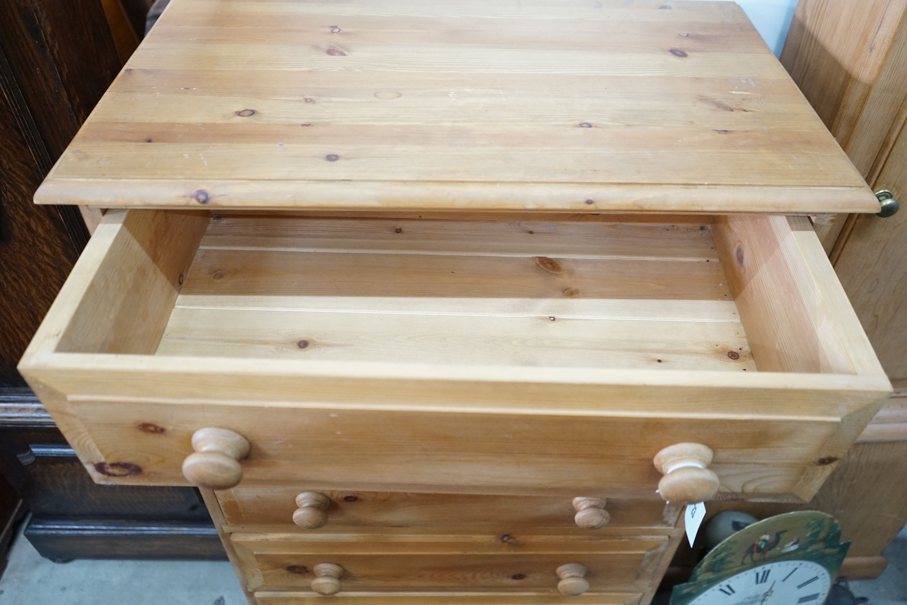 A small modern pine five drawer chest, width 69cm, depth 40cm, height 106cm - Image 3 of 3