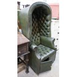 A reproduction buttoned green leather porter's chair, width 82cm, depth 66cm, height 160cm