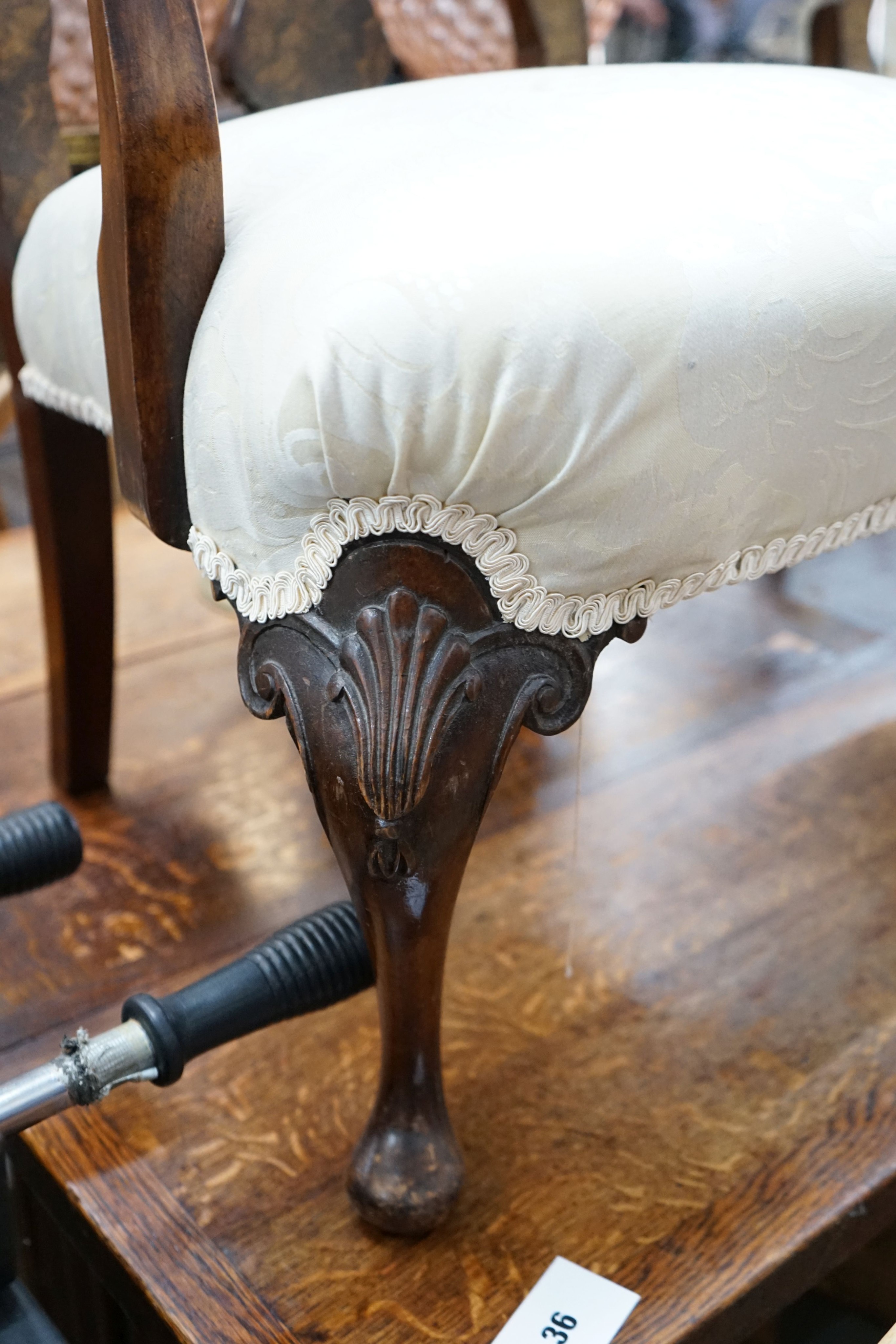 A pair of Queen Anne revival walnut child's elbow chairs, width 50cm, depth 42cm, height 79cm - Image 2 of 4