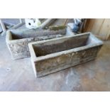 A pair of large rectangular reconstituted stone garden planters, width 117cm, depth 38cm, height