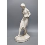 A modern resin marble figure, 'The Stepping Stones', by Dilettanti, coin inset to base, 49cm