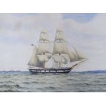 T. Robinson, watercolour, Ten gun warship at sea, signed and dated 1902, 25 x 33cm