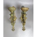 A pair of Grecian revival brass wall sconces,30.5 cms high.