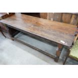 A rectangular planked refectory type dining table, length 190cm, depth 66cm, height 71cm