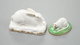 A rare Grainger Lee and co. porcelain model of a recumbent rabbit, c.1820-37, unmarked, 5.8 cm