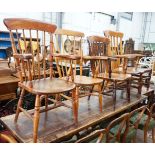 Five Victorian elm, ash and beech Windsor lathe and comb back elbow chairs