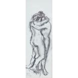 Llewellyn Petley Jones (1908-1986), charcoal drawing, Embracing Lovers, initialled and dated '70, 25