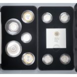 A cased Royal Mint UK Piedfort collection of silver proof coins 2007 and a cased set of four