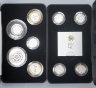 A cased Royal Mint UK Piedfort collection of silver proof coins 2007 and a cased set of four