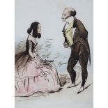 Constantin Guys (1802-1892), pen, ink and watercolour, ' A fashionable couple', 23 x 17cm.