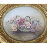 G. Auger, watercolour, Still life of flowers in a basket, signed, 13 x 16cm, in ornate gilt frame