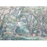 George Howard Short (b.1883), watercolour, Deer in parkland, signed and dated 1910, 37 x 50cm