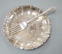 A 1960's silver dish, by C.J. Vander Ltd, 11.6cm and a silver fork, 4oz.