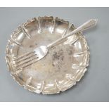 A 1960's silver dish, by C.J. Vander Ltd, 11.6cm and a silver fork, 4oz.