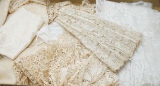 Two silk Maltese collars and a hankie, a needle run veil, Brussels lace fan leaf, Ayreshire