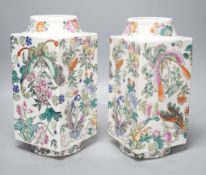 A pair of Chinese famille rose cong shaped vases,28cms high.