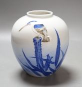 A Japanese underglaze blue, brown and red ‘kingfisher’ vase, by Fukugawa, koransha mark,16 cms